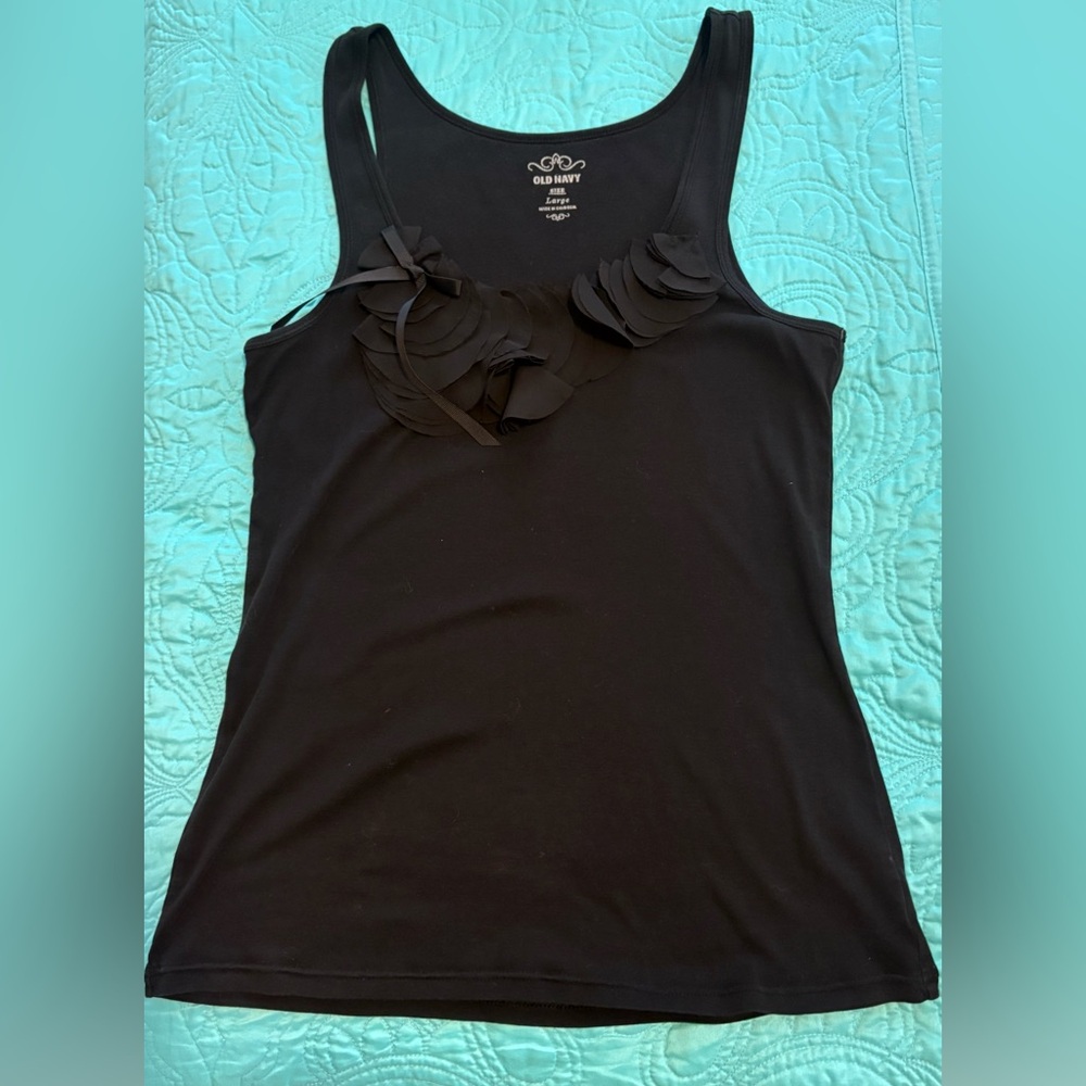 Old Navy Black Tank Top with Floral Accents